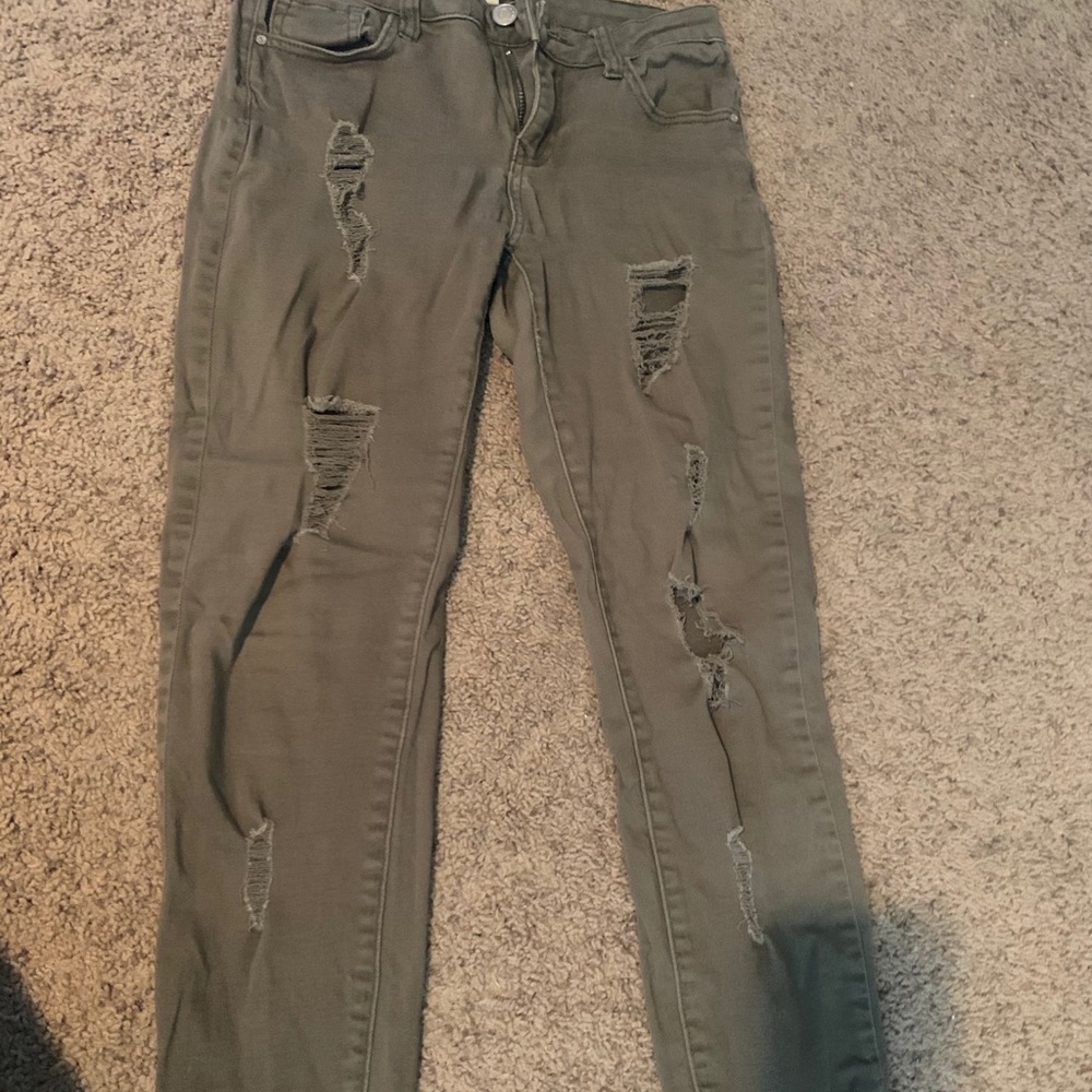 Army Green Ripped Jeans